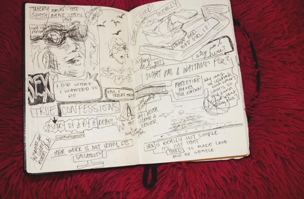 Notes in my sketchbook on Tracey Emin, a British artist. London, UK. 