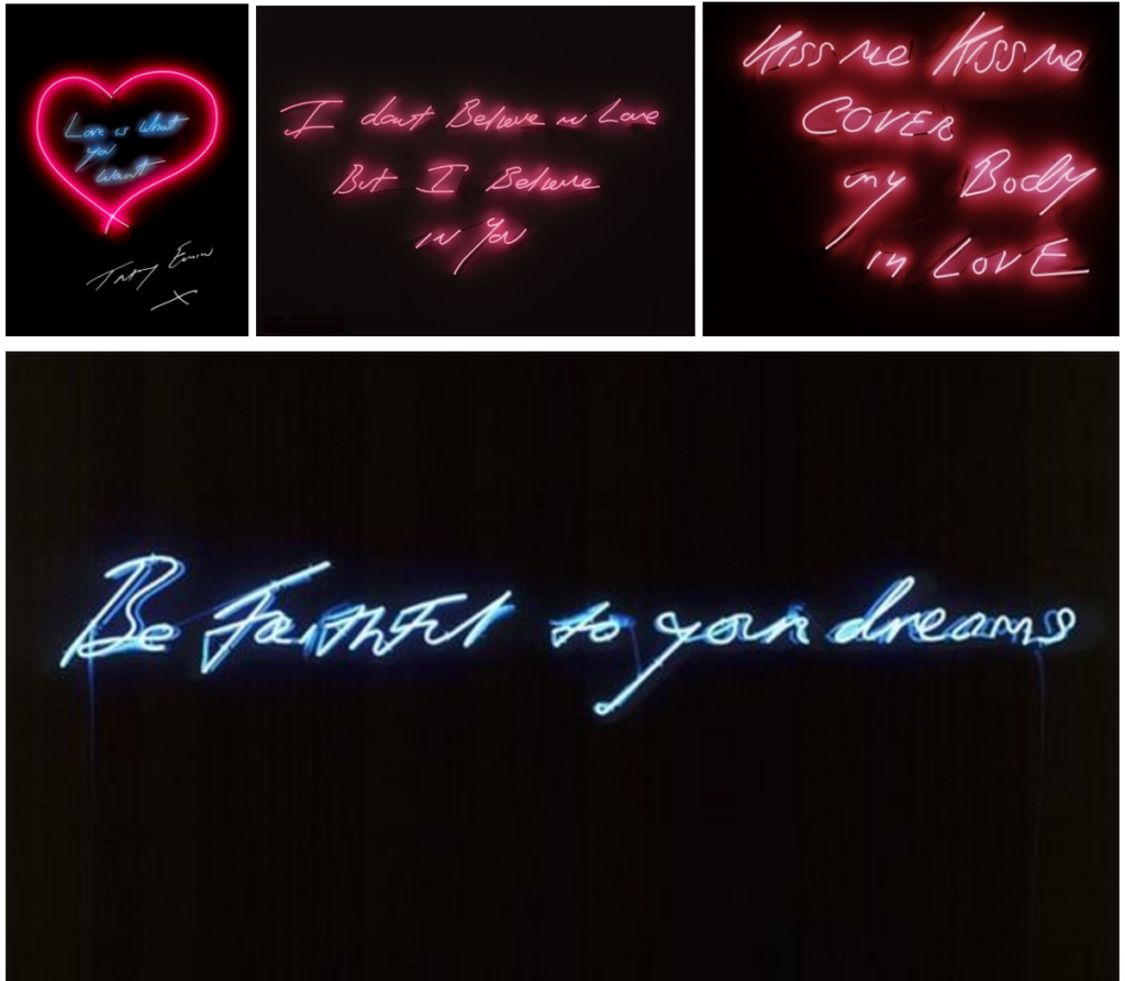 Tracey Emin’s prominent works. LED lights. 