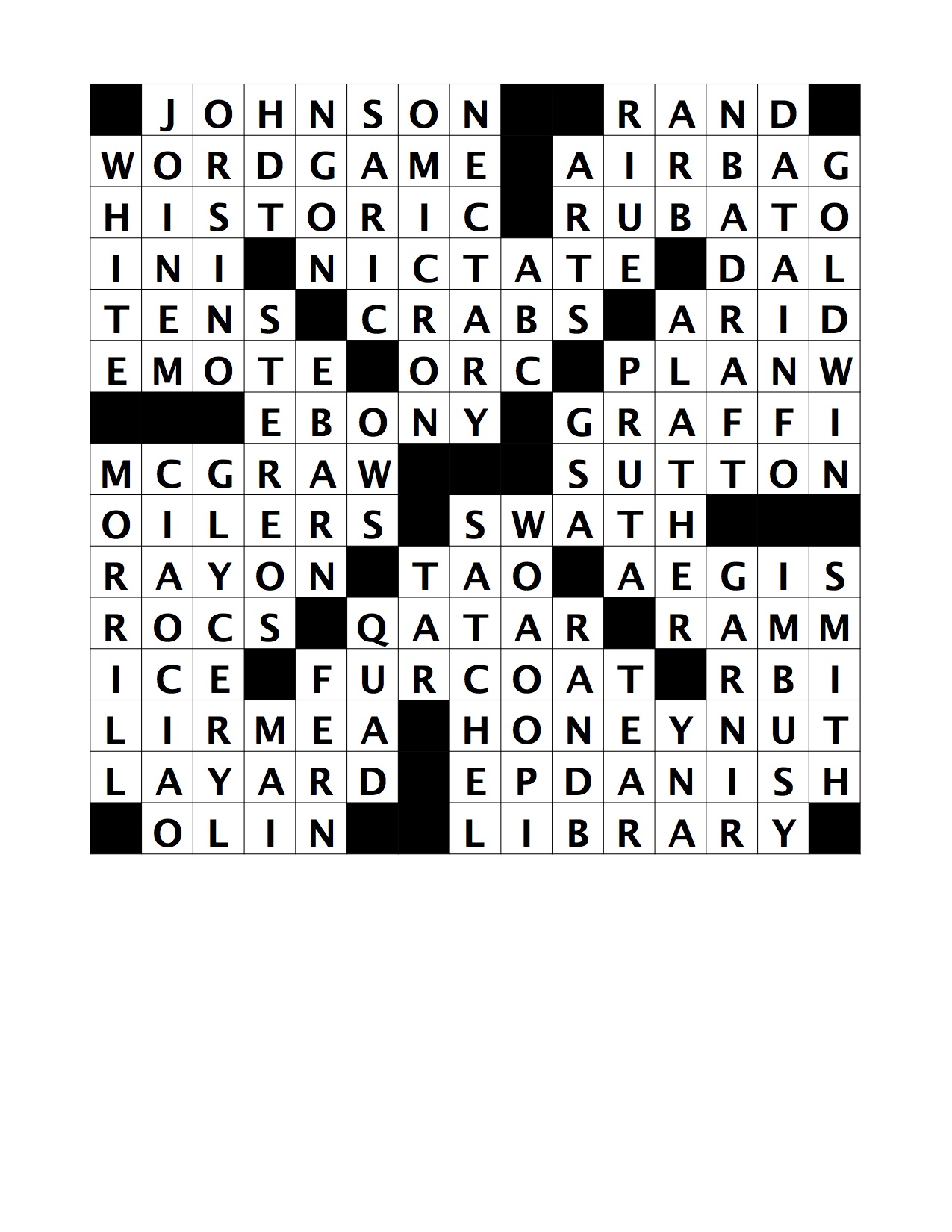 CORNELL CROSSWORD, Answers